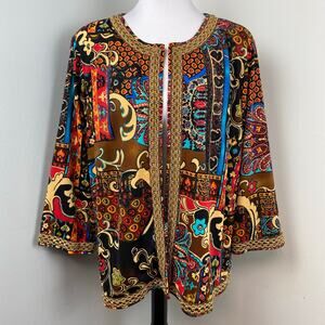 Vintage Joan Rivers Moroccan Flare Open Front Blazer Jacket Cardigan Artsy 1X